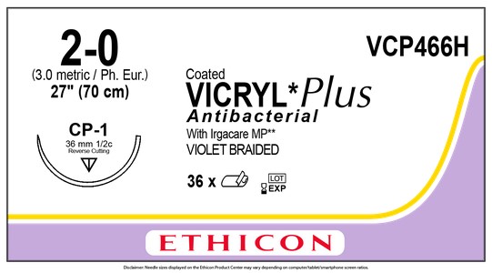Vicryl Plus VCP466H, 2-0 metric 3, CP1