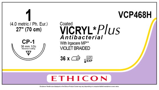 Vicryl Plus VCP468H, USP1 metric 4, CP-1